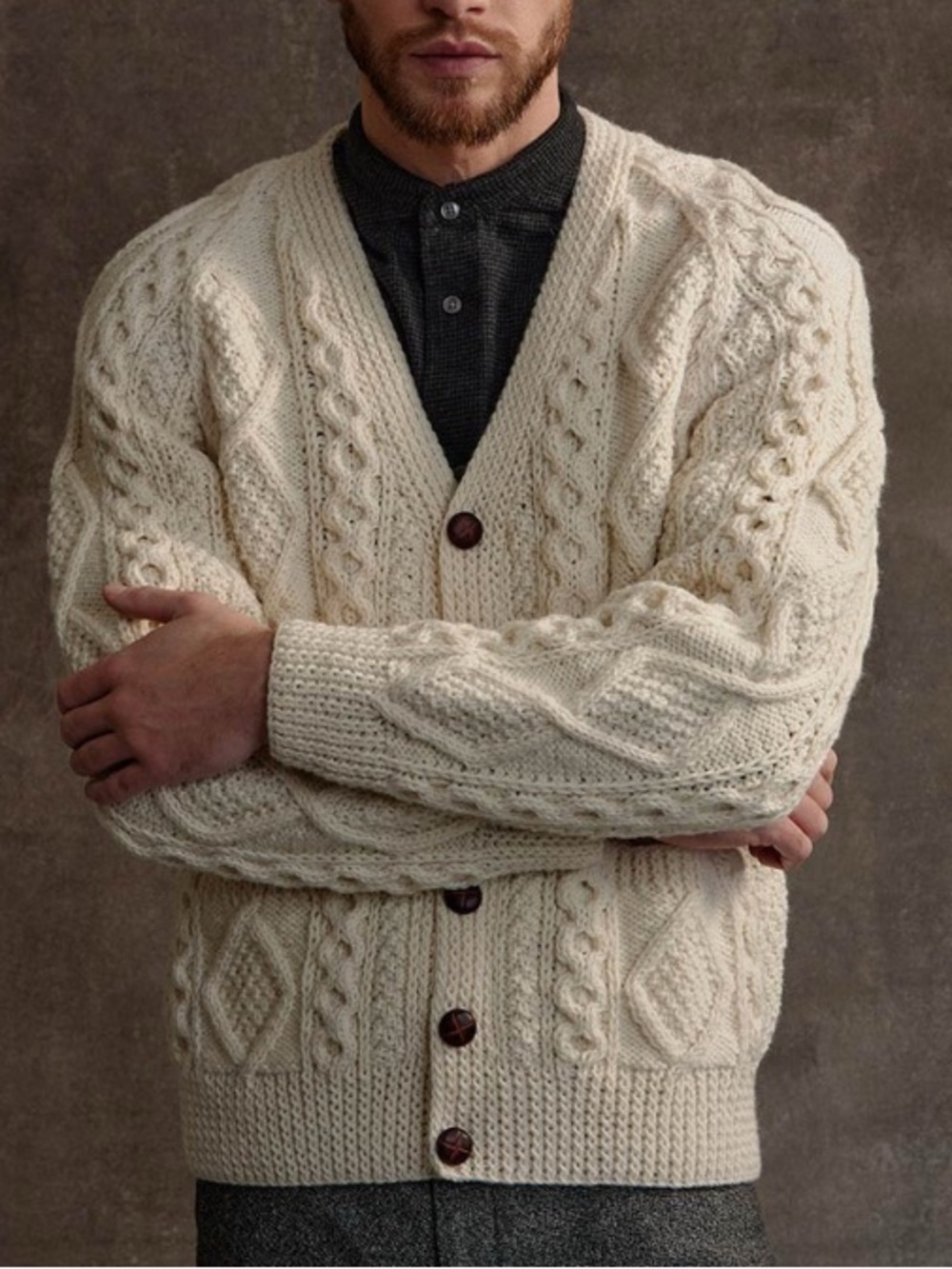 Classic Cable Knit Cardigan Sweater - Cream